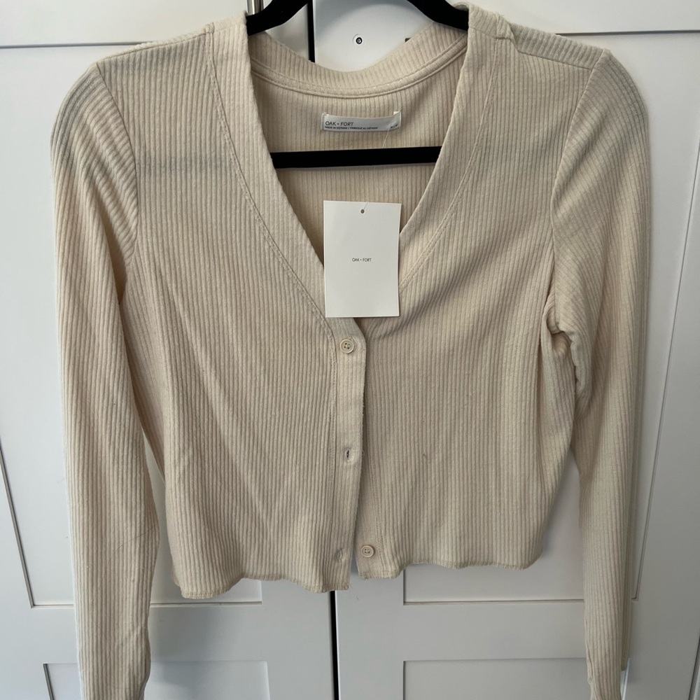 Oak + Fort NWT Crop Beige White Ivory Nude Cardigan Size Medium